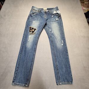 Whoau Jeans Womens 8? Blue California Boyfriend Del Ray Distressed Patches